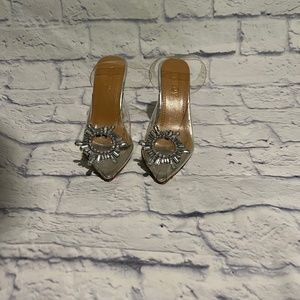 Women's Clear Heels Shoes, Crystal Rhinestones Slingback Wedding Shoes Pointed T